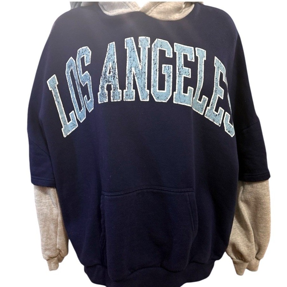 Goodie Two Sleeves Los Angeles Hooded Sweatshirt Navy Grey Small